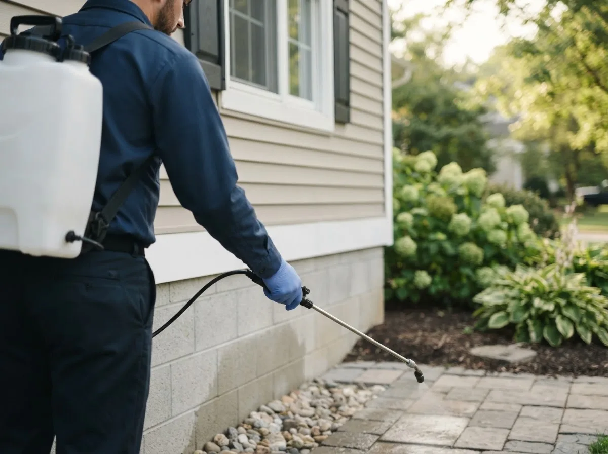 Pest control technician inspecting a home in Lohn, TX
